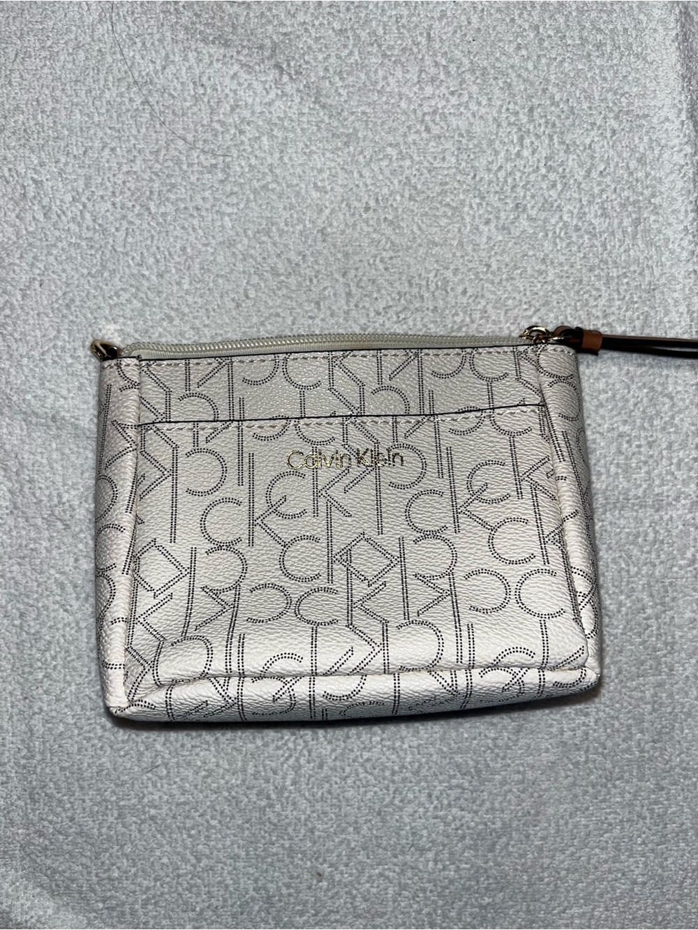Calvin Klein Metallic Silver Logo Wristlet Clutch